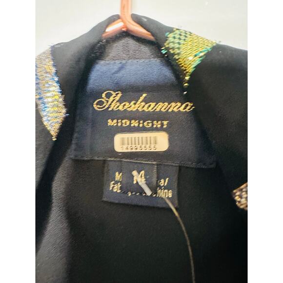 SHOSHANNA Black Georgette Metallic Ribbon Waist Cinching Cutout Randi Dress 14 - Picture 9 of 15